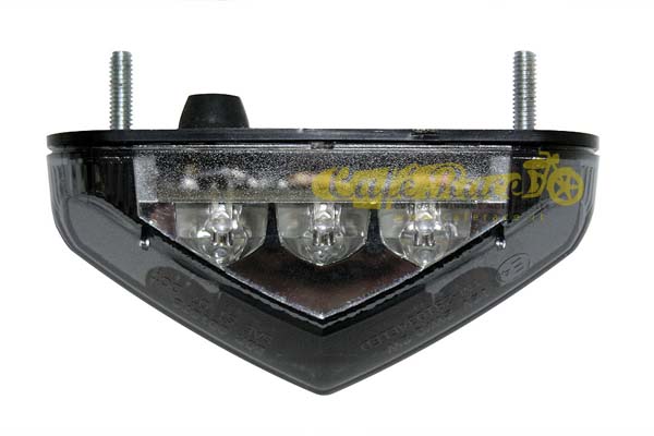 Faro posteriore LED, omologato con lente fumè, luce posizione, luce stop e  luce targa, piastra in ABS nero