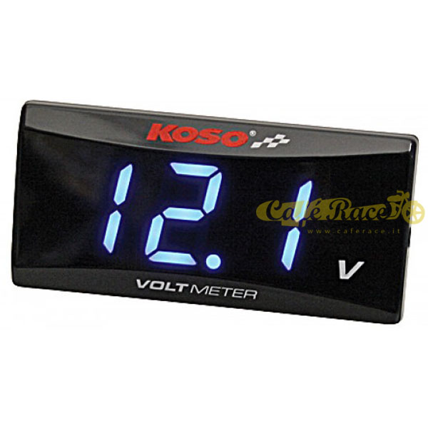 Voltmetro KOSO SUPER SLIM BLUE per batterie 12 Volt con avviso di